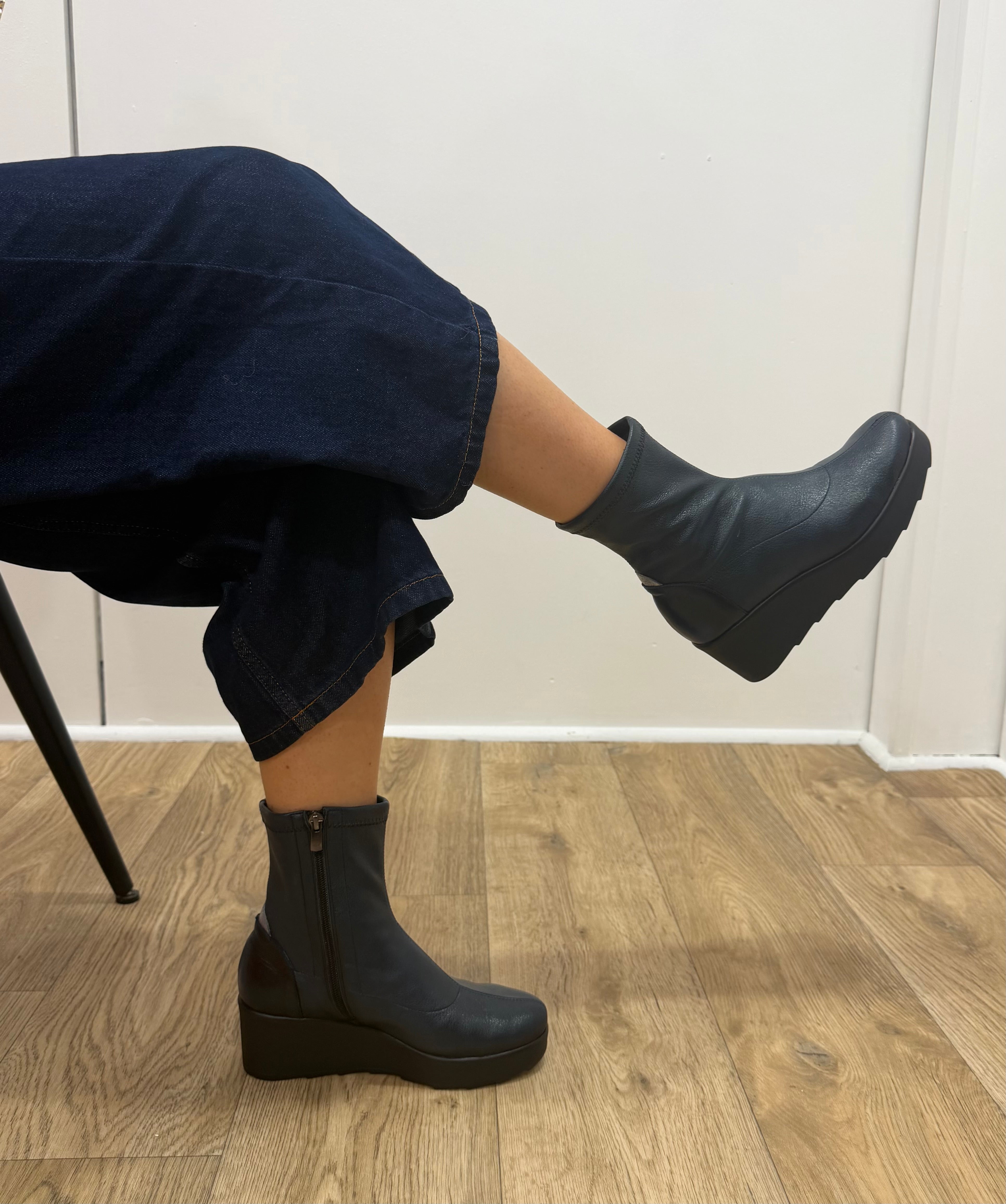Jose Saenz - 6427 Navy Sock Wedge Boot