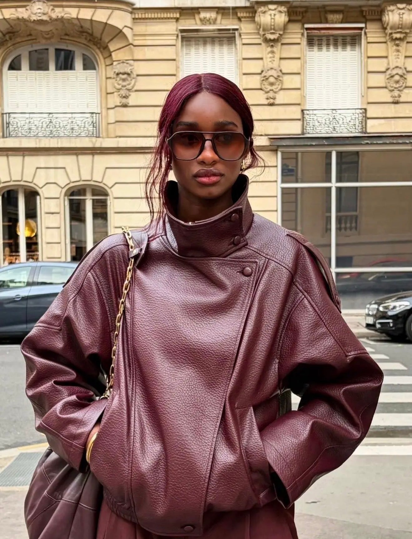 Anna - Burgundy Faux Leather Jacket