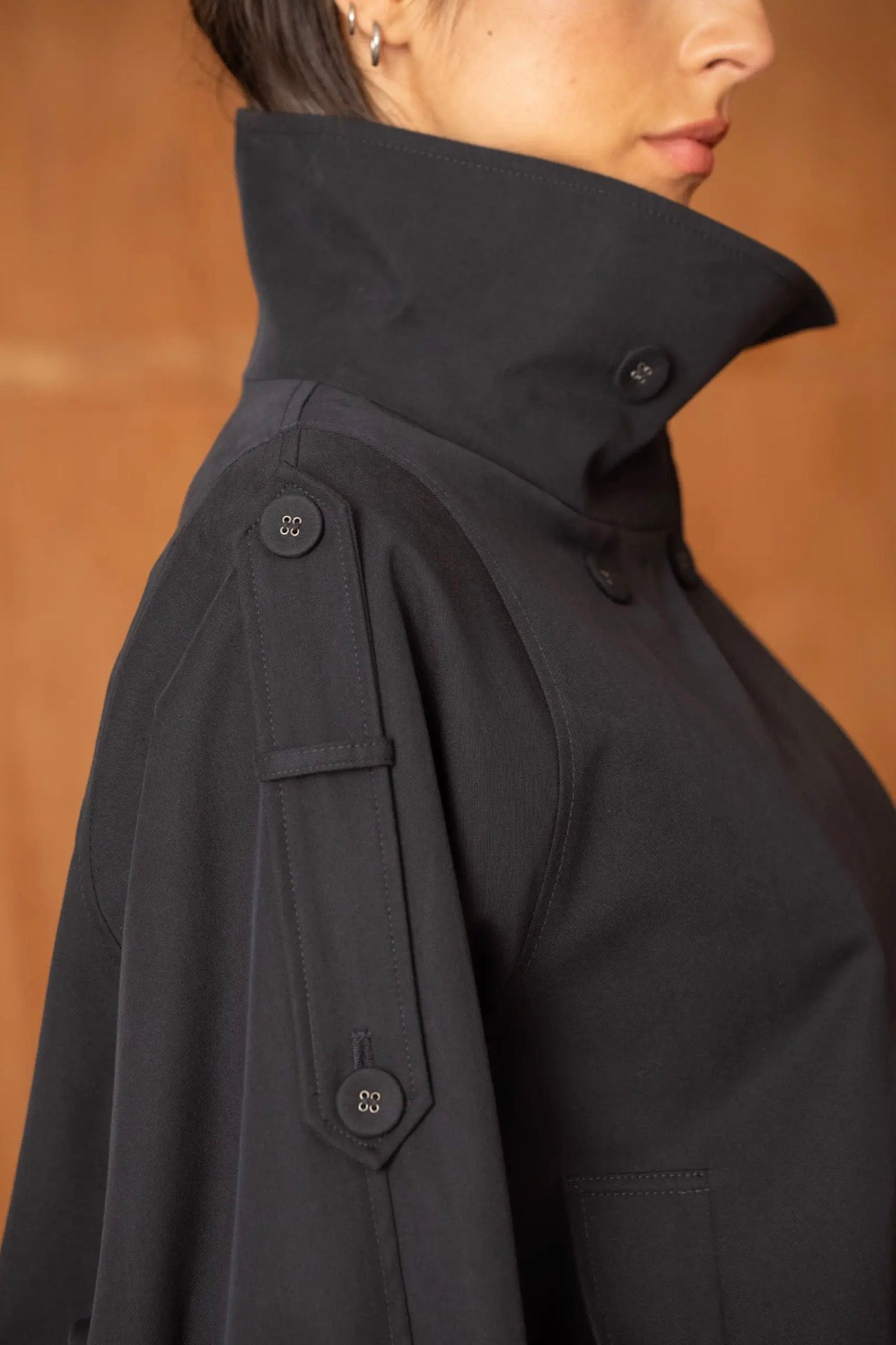 Anna - Black Oversized Short Trench Style Jacket