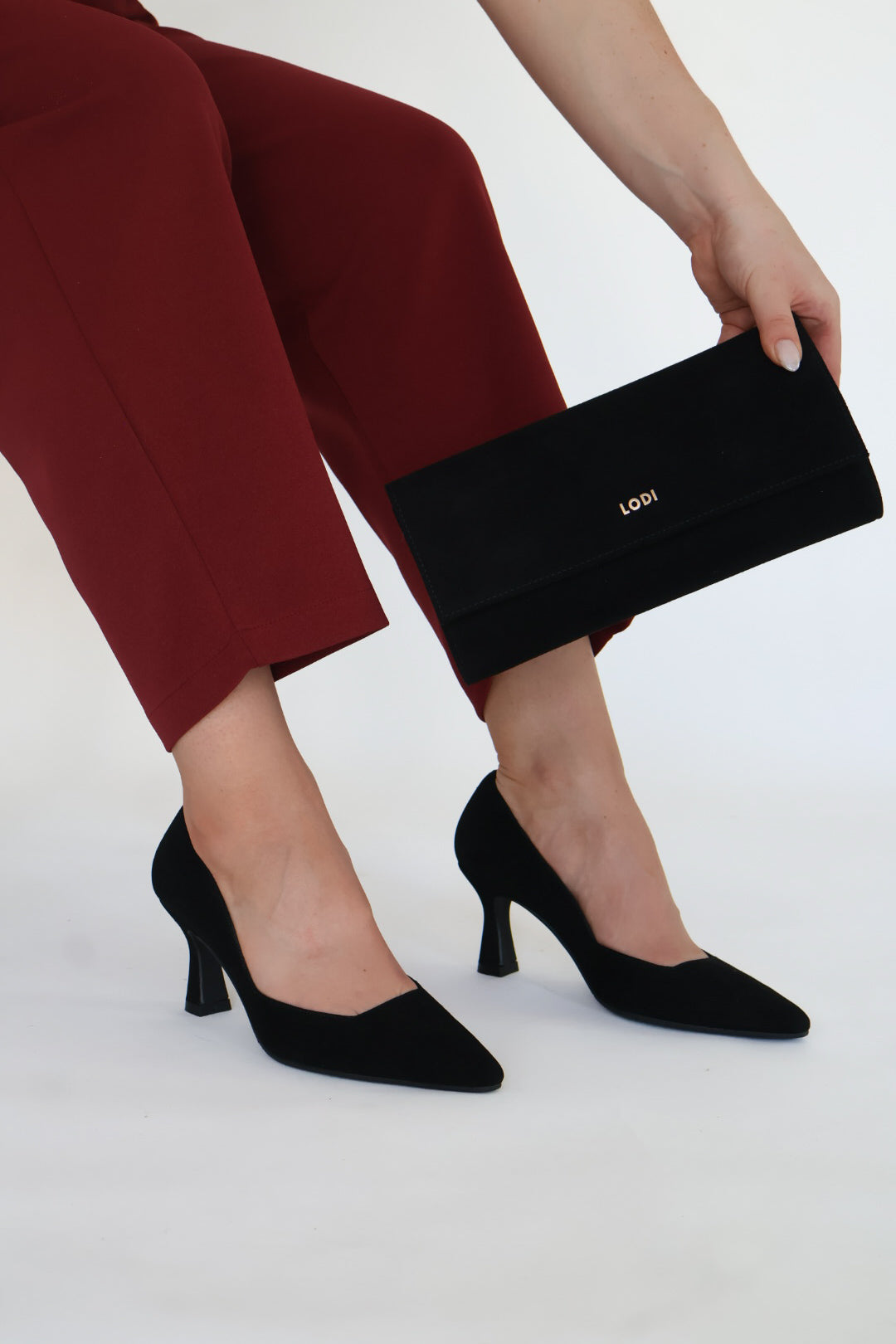 Lodi - Henna Black Suede Clutch Bag