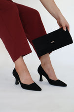 Lodi - Henna Black Suede Clutch Bag