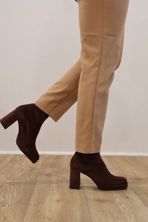Miss Elastic - 77031 Brown Suede Platform Ankle Boot