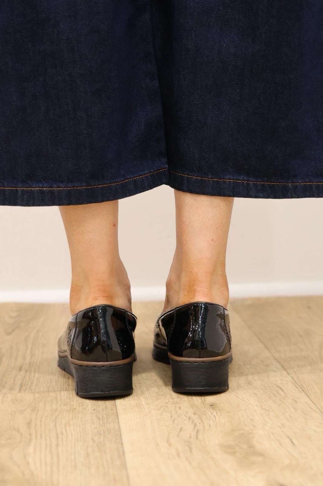 Rieker - 53751 Black Patent Wedge Loafer