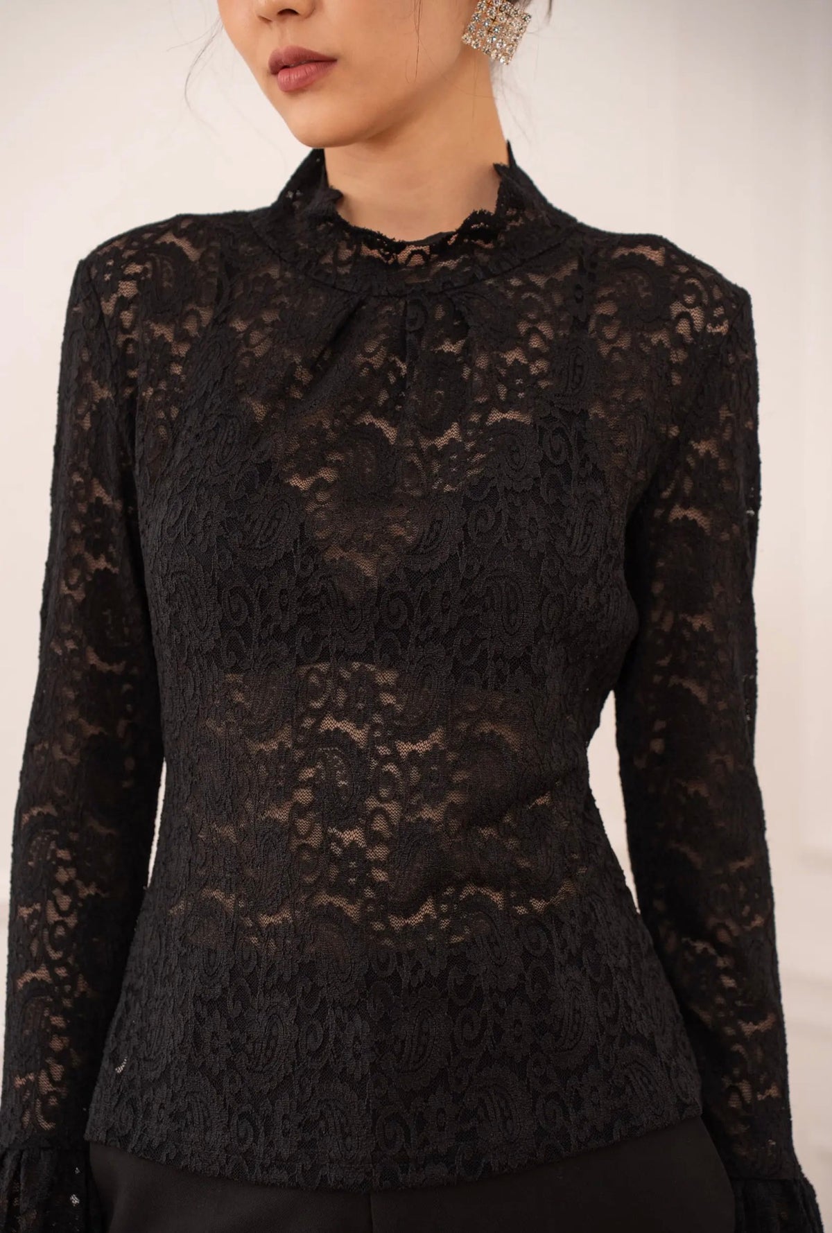 Anna - Black Lace High Neck Collar Blouse