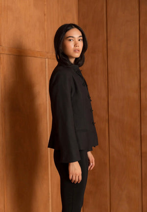 Anna - Black Wool Jacket with Fastenings