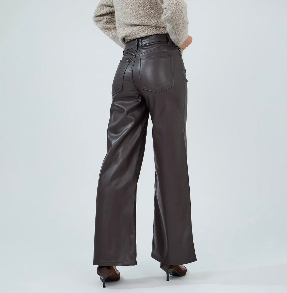 Anna - Brown Faux Leather Trousers