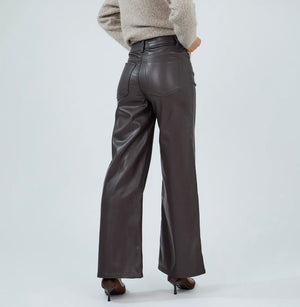 Anna - Brown Faux Leather Trousers