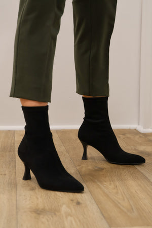 Miss Elastic - 78042 Black Suede Ankle Sock Boot