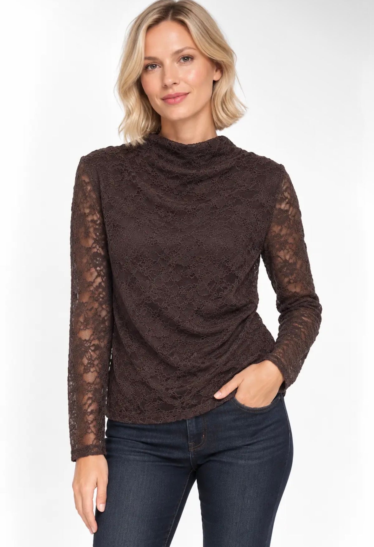 Anna - Brown Lined Laced Top