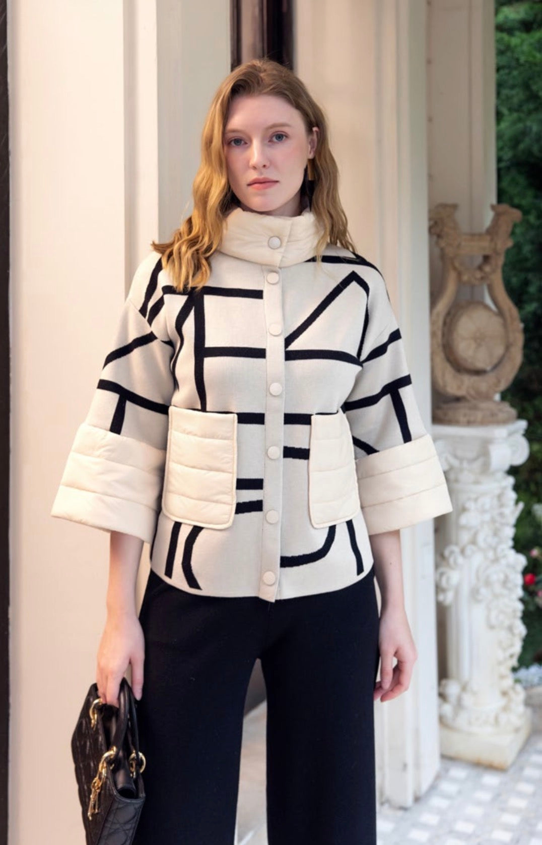 Anna - Beige/Black Cardigan Jacket