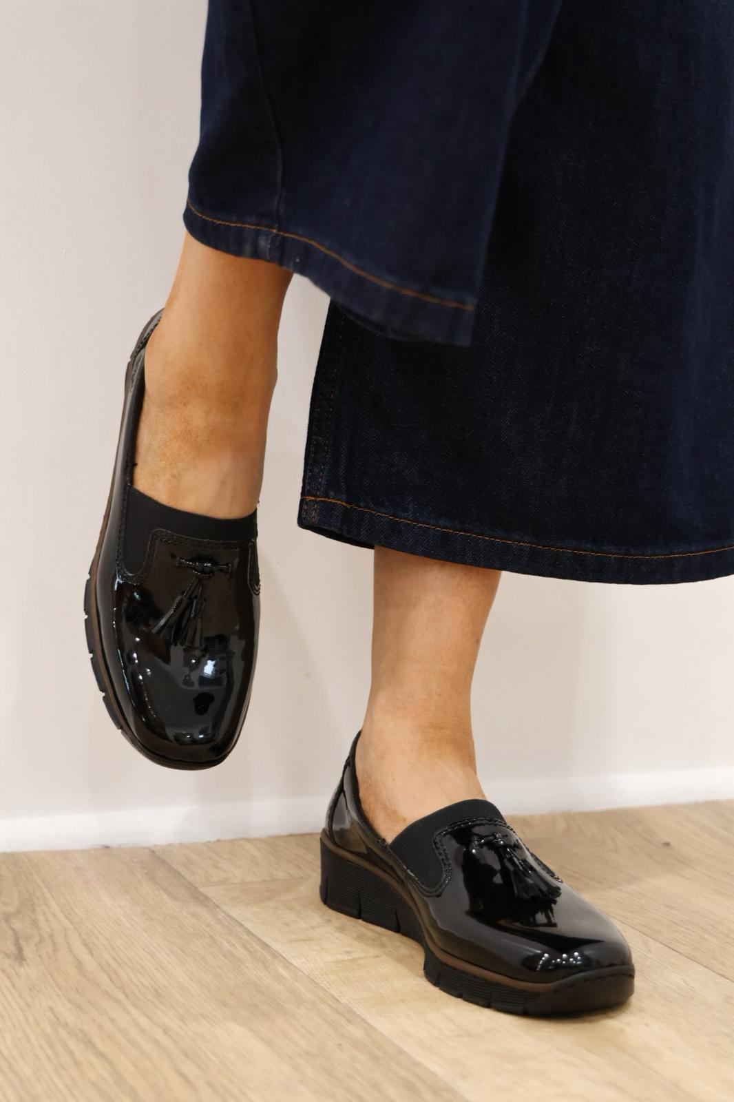 Rieker - 53751 Black Patent Wedge Loafer