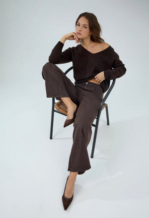 Anna - Chocolate Brown Wide Leg Jeans
