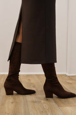 Miss Elastic - 75375 Brown Suede Knee High Sock Boot