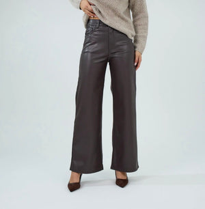 Anna - Brown Faux Leather Trousers