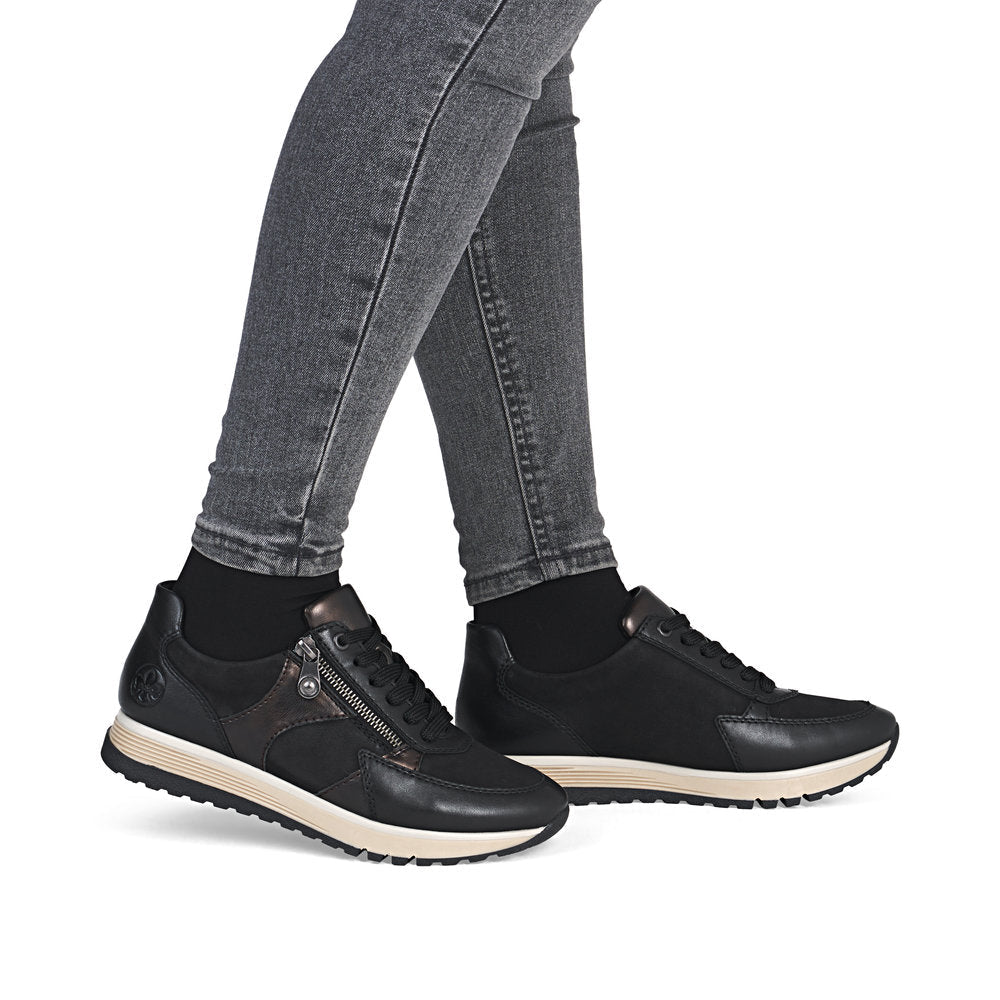 Rieker - 49010 Black/Bronze Zip Trainer