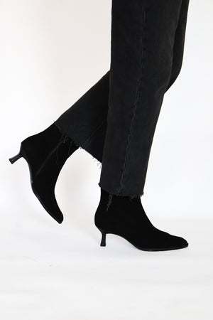 Unisa - Lomas Black Suede Kitten Heel Ankle Boot
