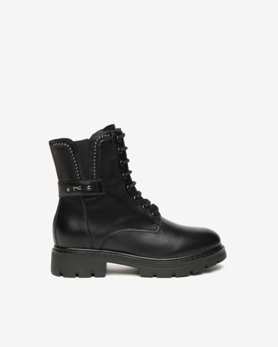 NeroGiardini - I514770 D Black Stud Laced Biker Boot