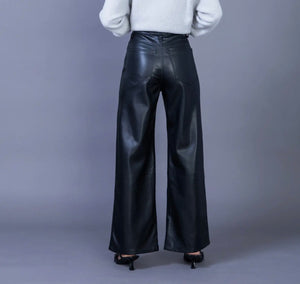 Anna - Black Faux Leather Trousers