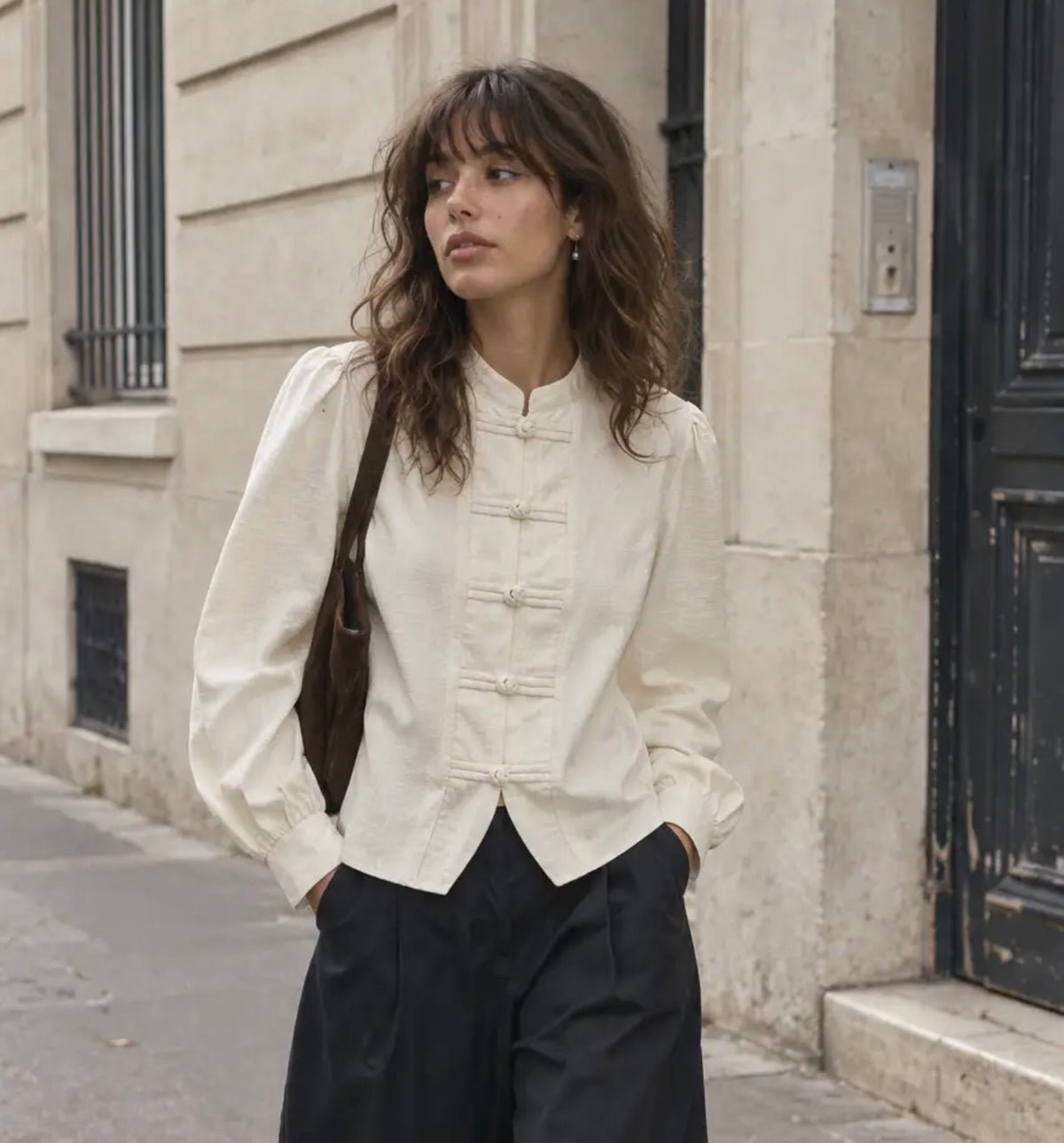 Anna - Cream Mandarin Blouse