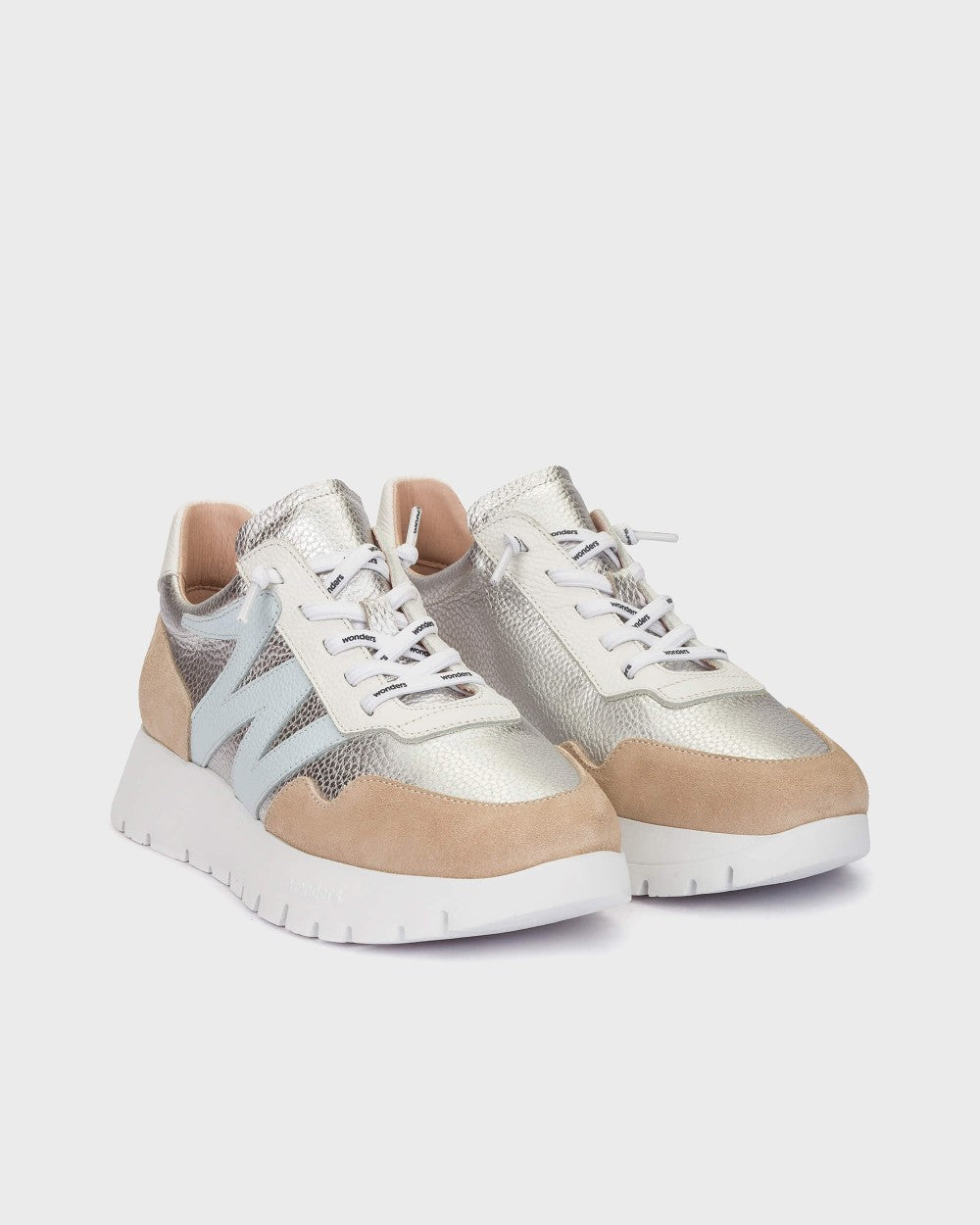 Wonders - A-24101 Beige and Silver Slip On Trainer