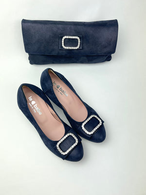 Le Babe - 3037S3 Navy Diamonte Kitten Heel Court