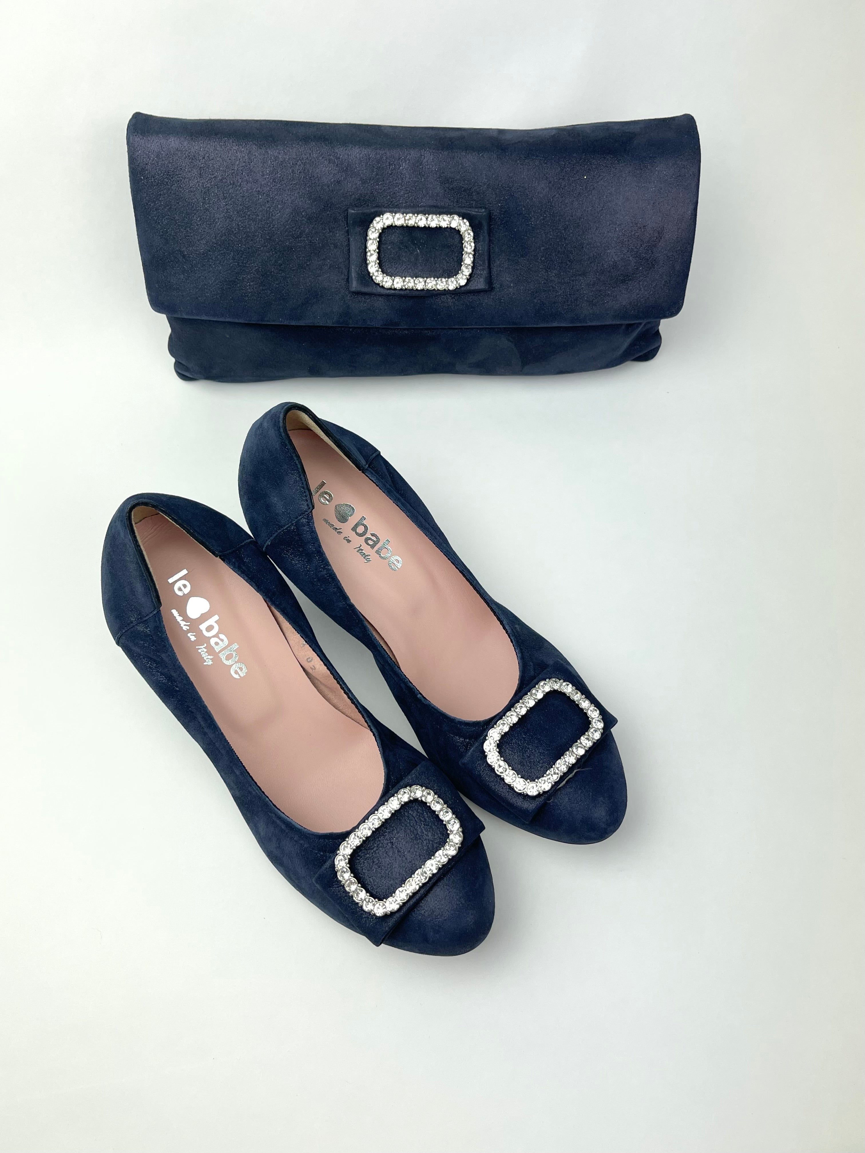 Le Babe - 3037S3 Navy Diamonte Kitten Heel Court