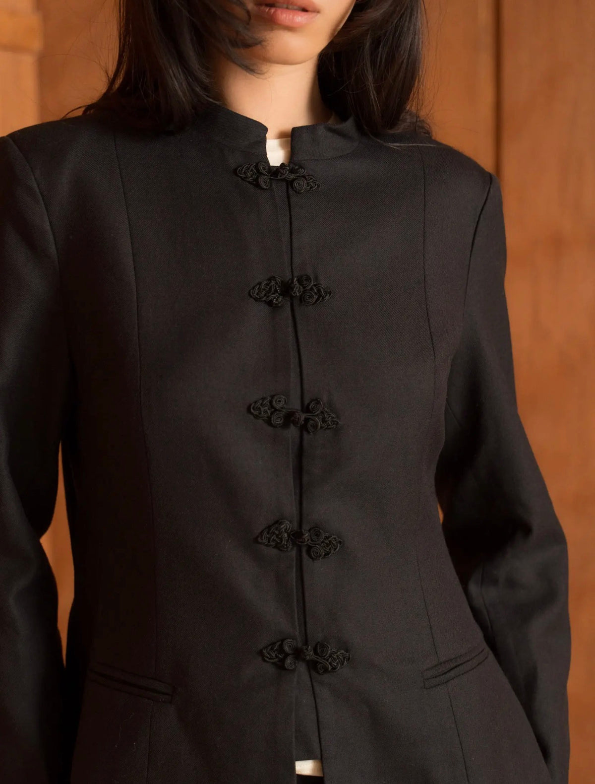 Anna - Black Wool Jacket with Fastenings