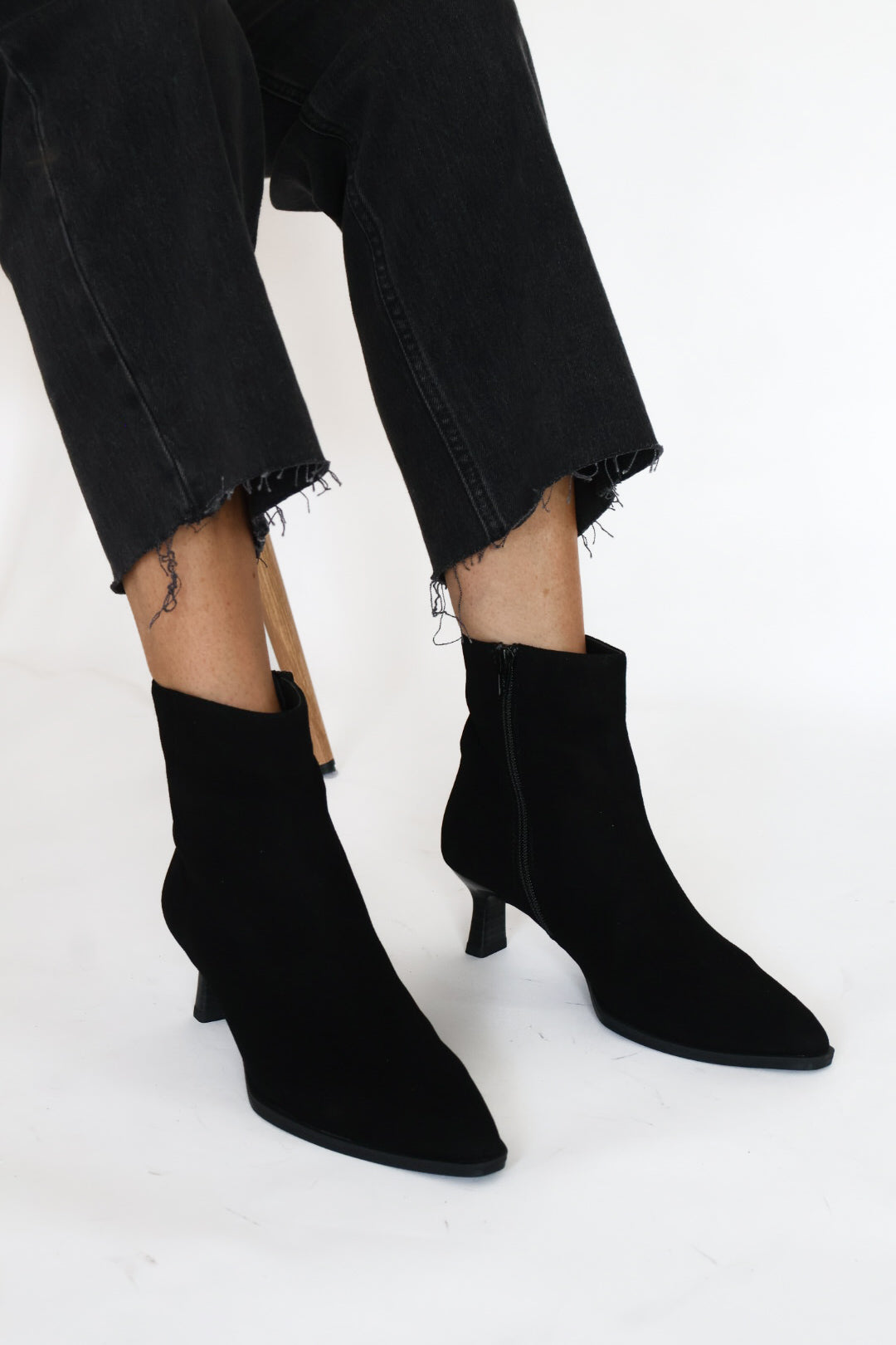 Unisa - Lomas Black Suede Kitten Heel Ankle Boot
