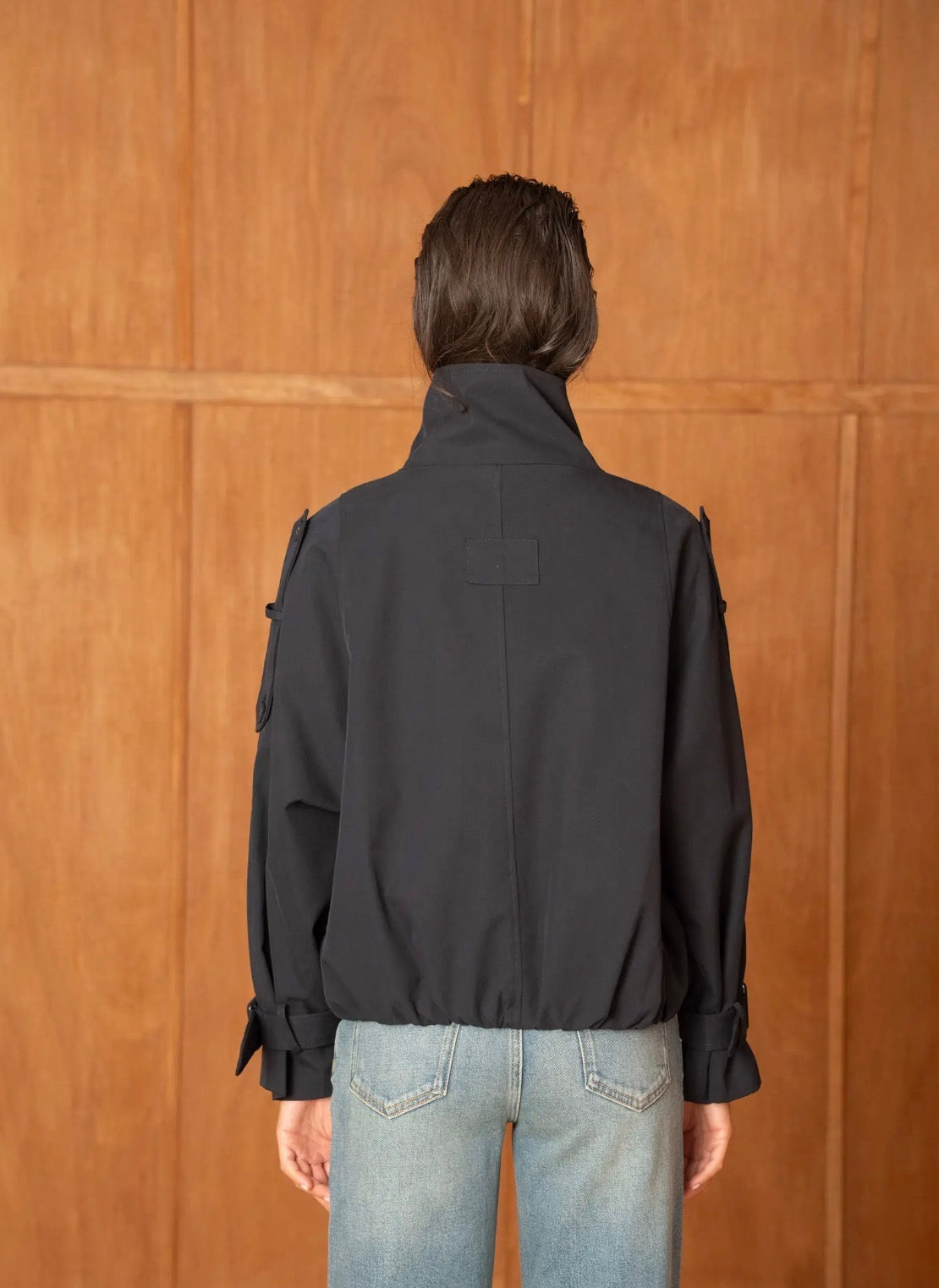 Anna - Navy Relaxed Fit Short Trench Style Coat