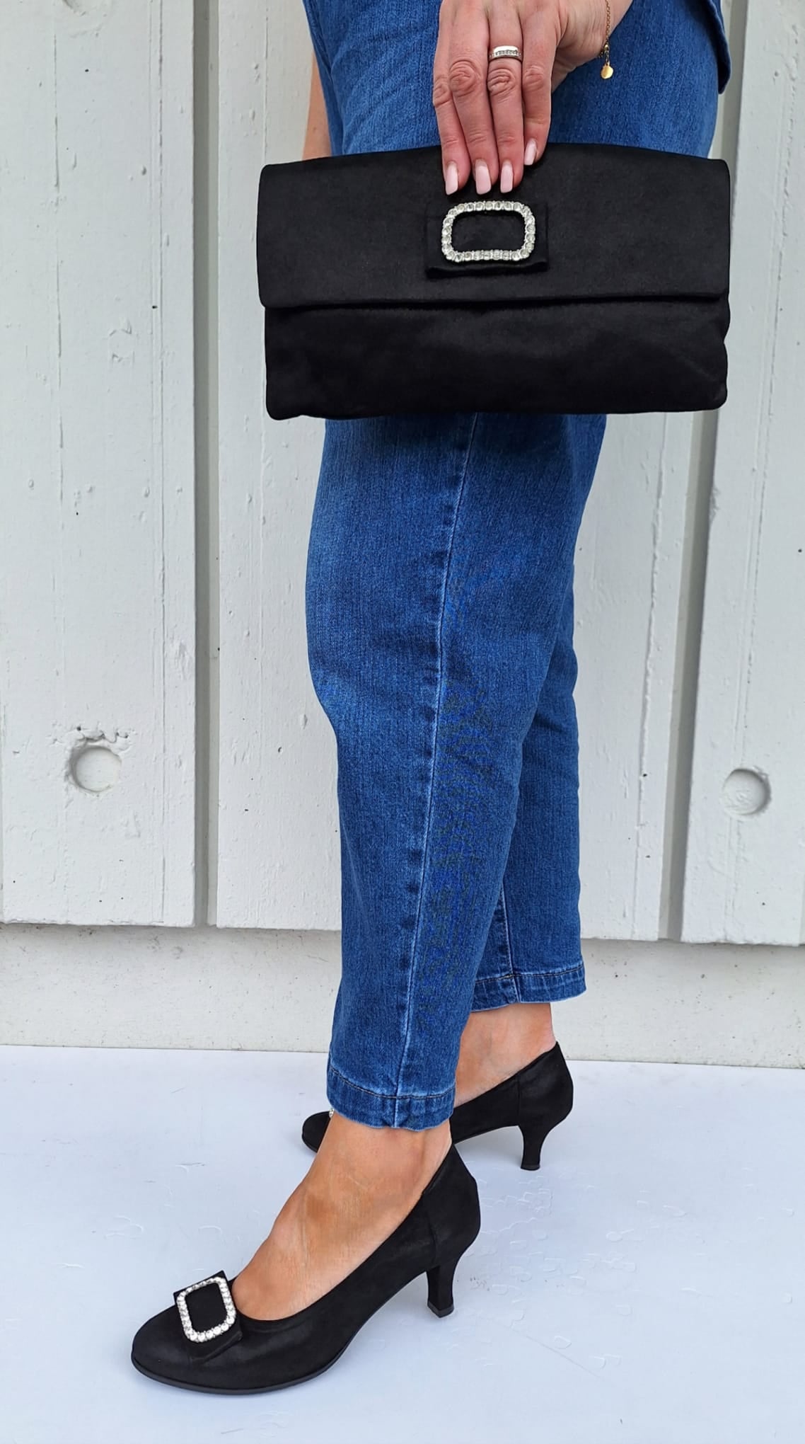 Le Babe - 3037S3 Black Diamonte Kitten Heel Court