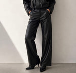 Anna - Black Faux Leather Trousers