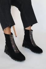 Wonders - C-7632 Black Suede Zip Ankle Boot