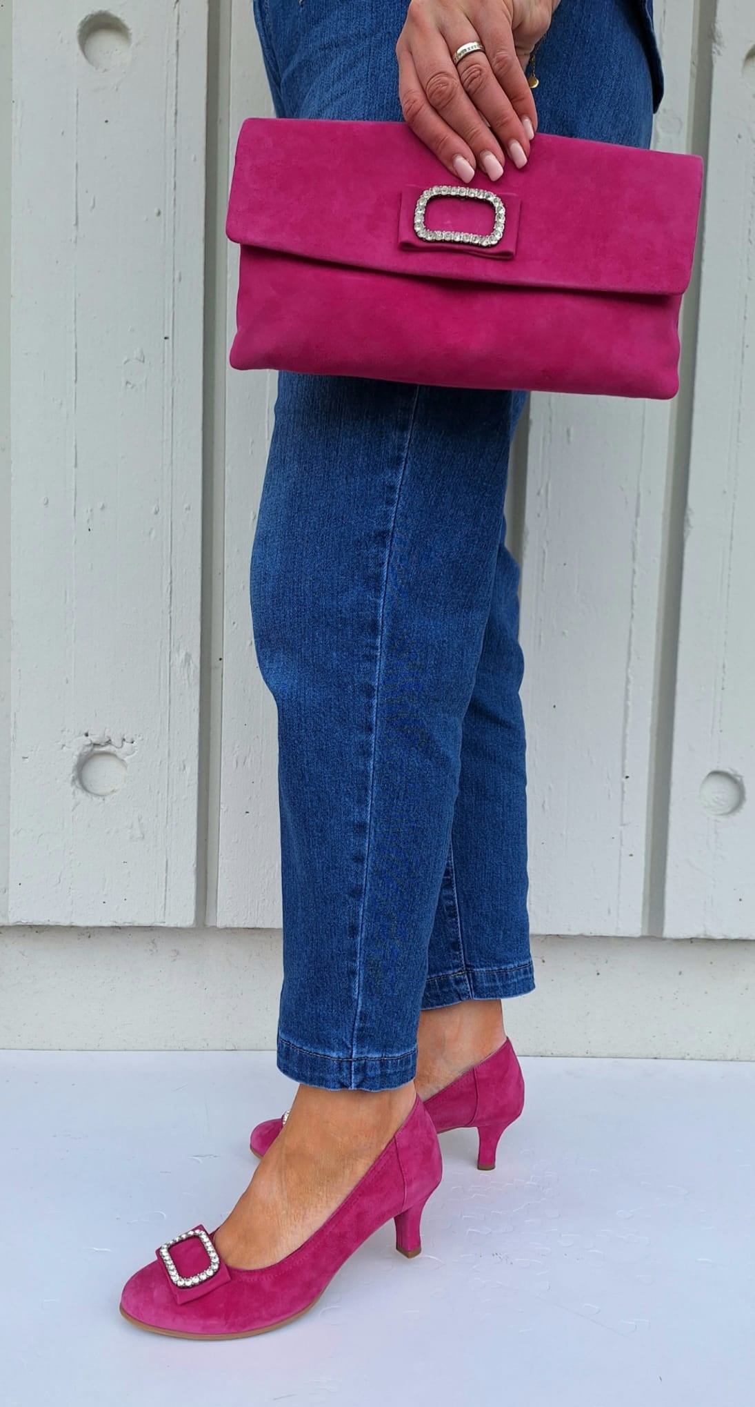 Le Babe - 3037 Fuschia Pink Diamonte Kitten Heel