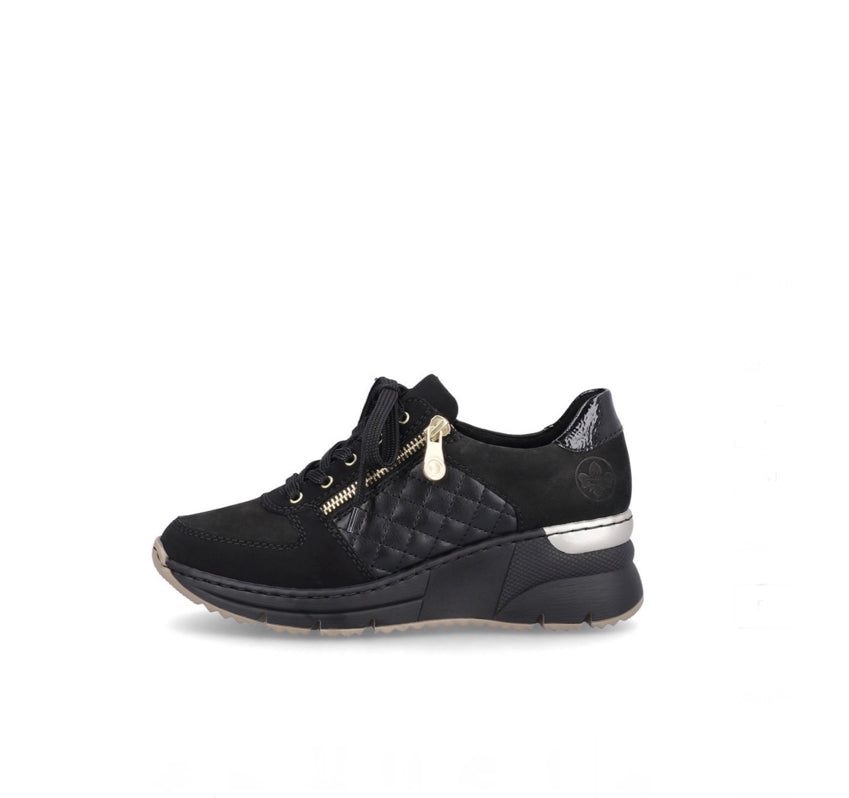 Rieker - N6314 Black Wedge Zip Trainer
