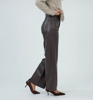 Anna - Brown Faux Leather Trousers