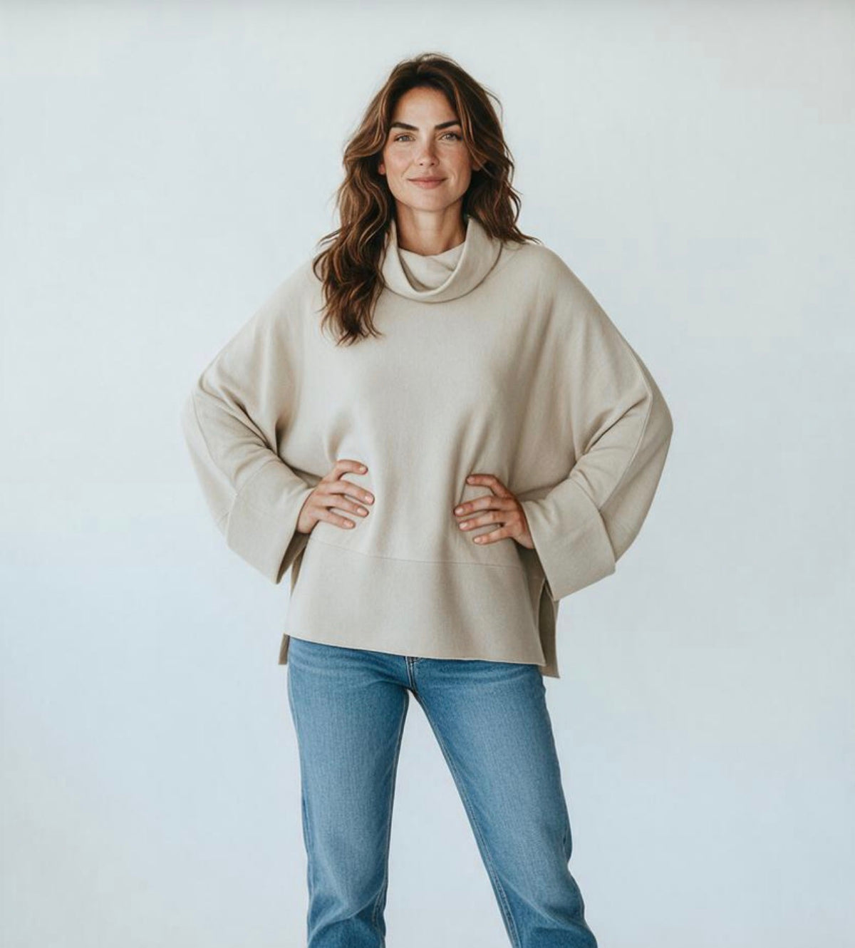 Anna - Beige Polo Neck Jumper