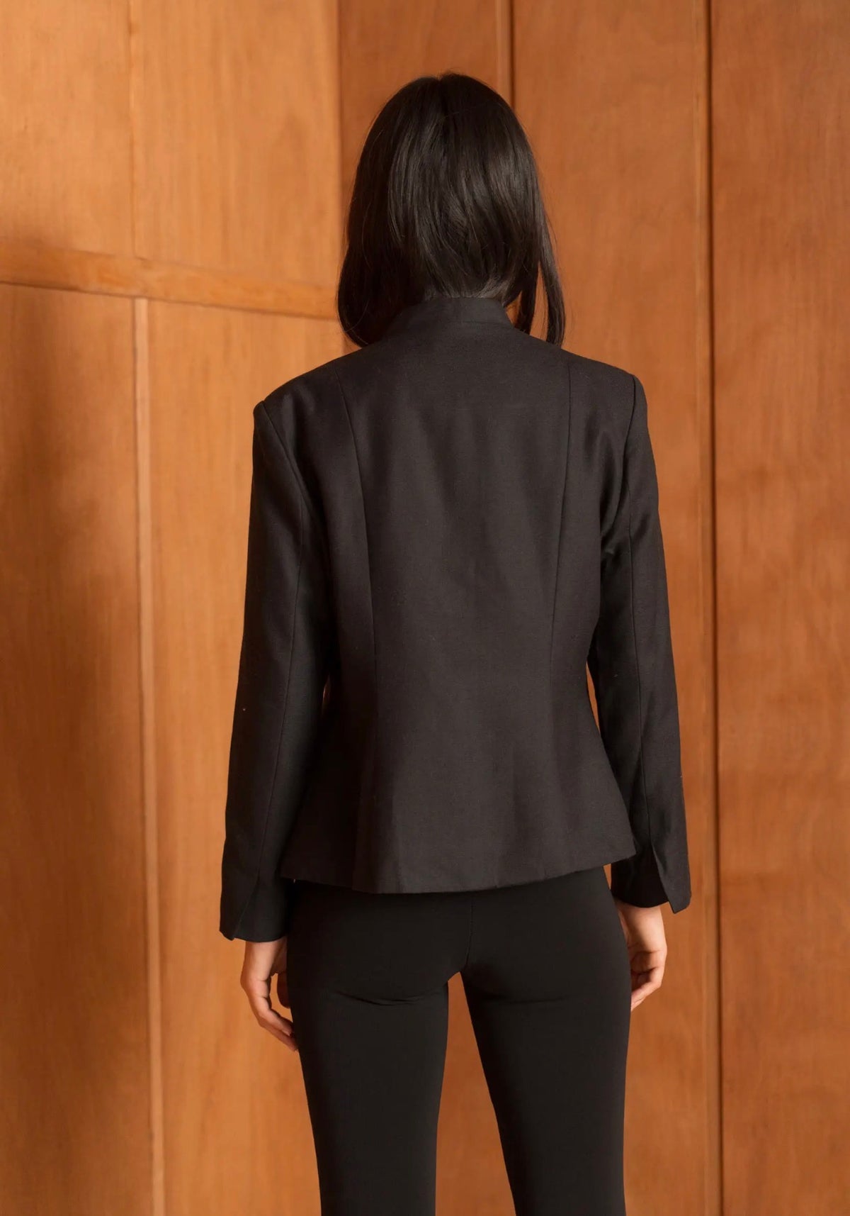 Anna - Black Wool Jacket with Fastenings