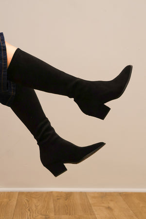 Miss Elastic - 75375 Black Suede Knee High Sock Boot