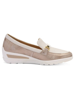 Ara - 50360 Cream and Gold Wedge Loafer