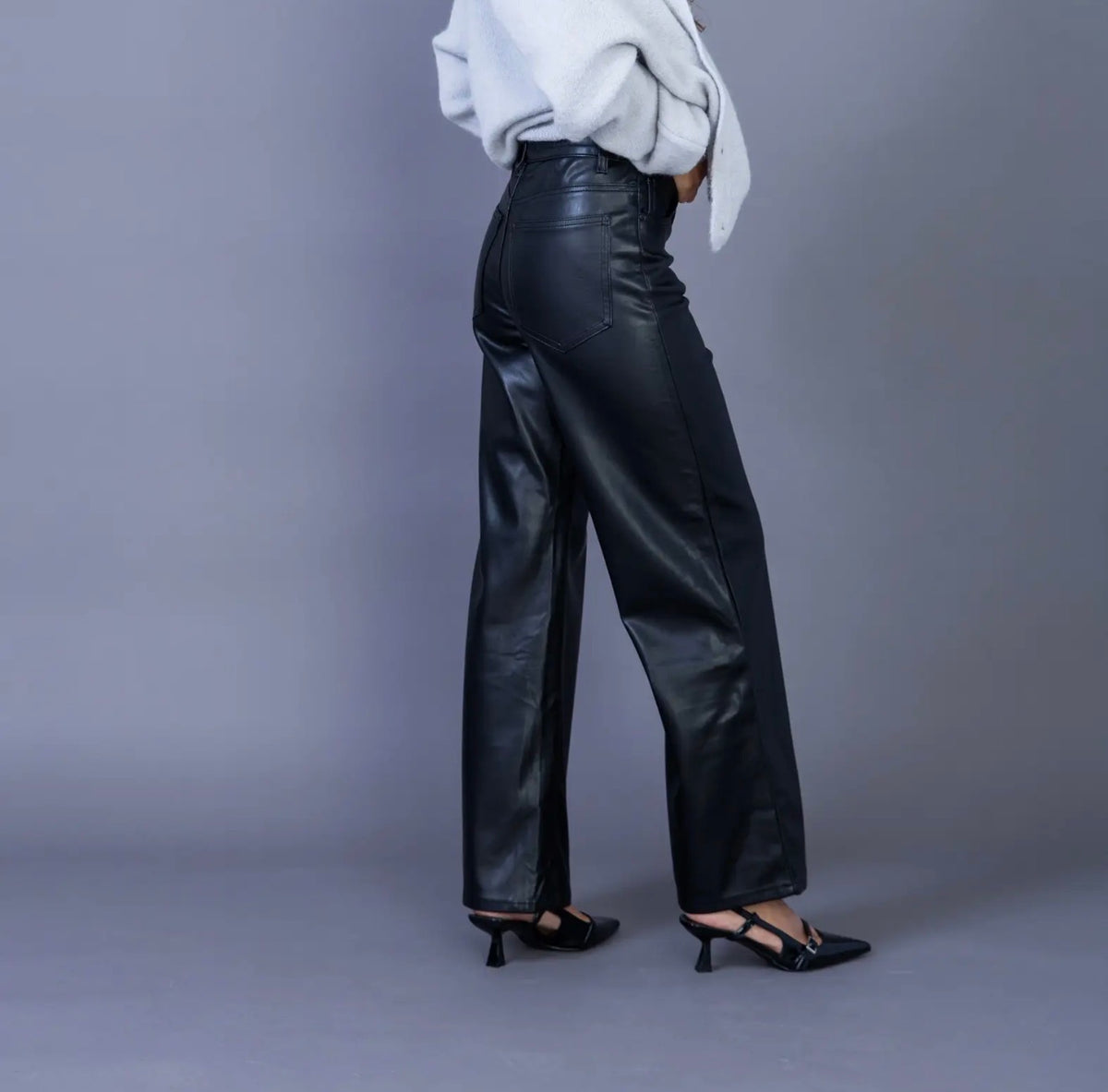 Anna - Black Faux Leather Trousers