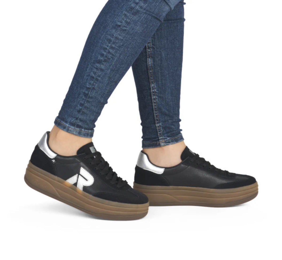 Rieker - W3700 Black and Silver Platform Trainer