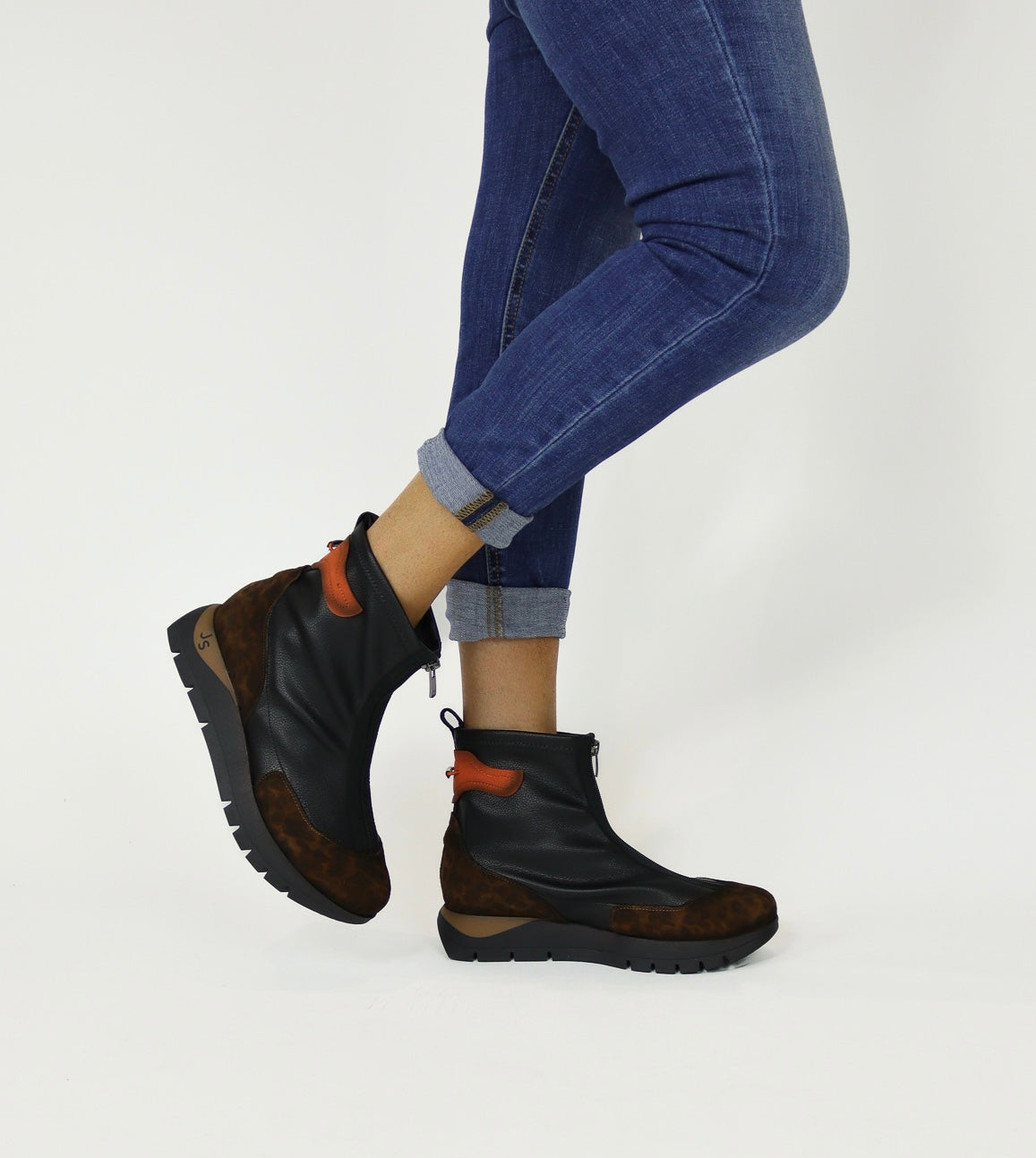 Jose Saenz - 2269 Black and Leopard Sock Boot