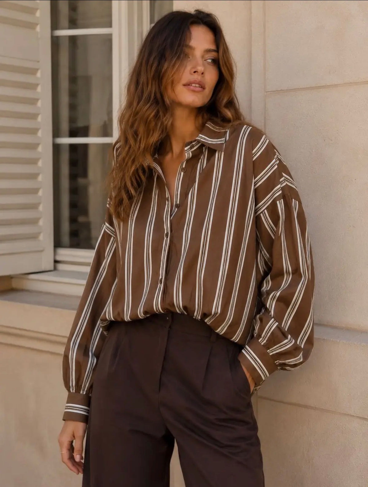 Anna - Brown Stripe Shirt