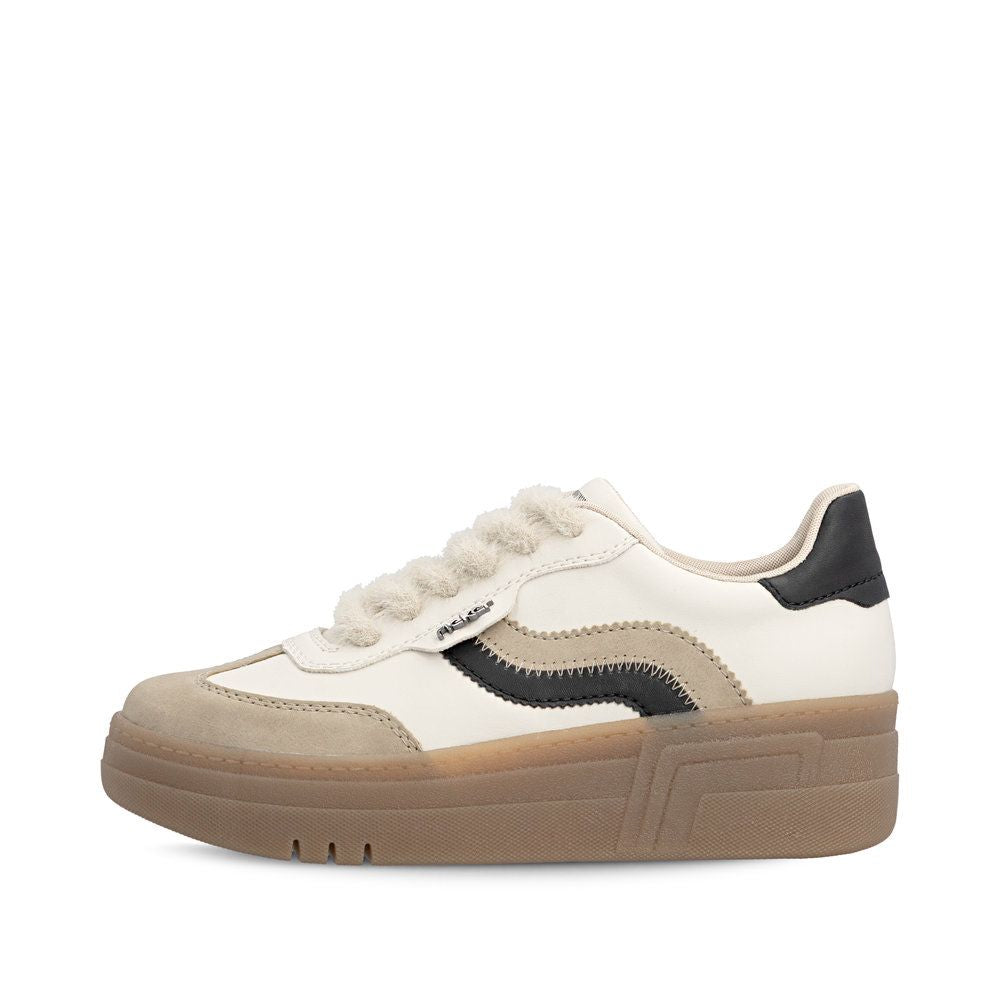 Rieker - M7610 Cream/Beige & Black Platform Trainer