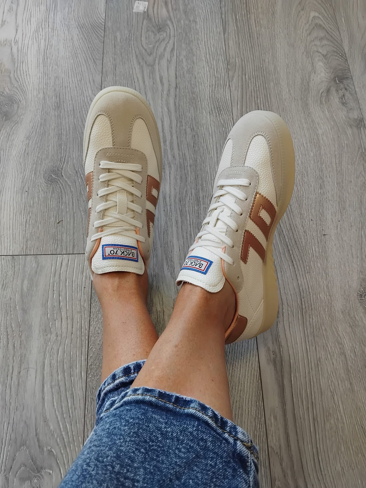 Back 70 - Boston B02 White and Metallic Trainer