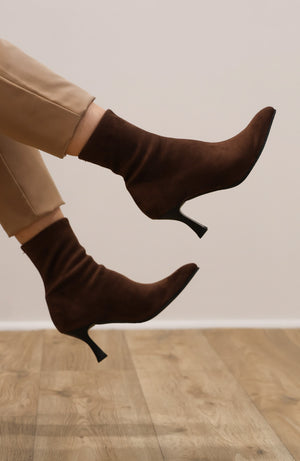 Miss Elastic - 78042 Brown Suede Ankle Sock Boot