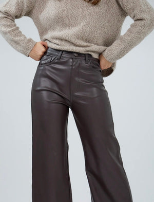 Anna - Brown Faux Leather Trousers