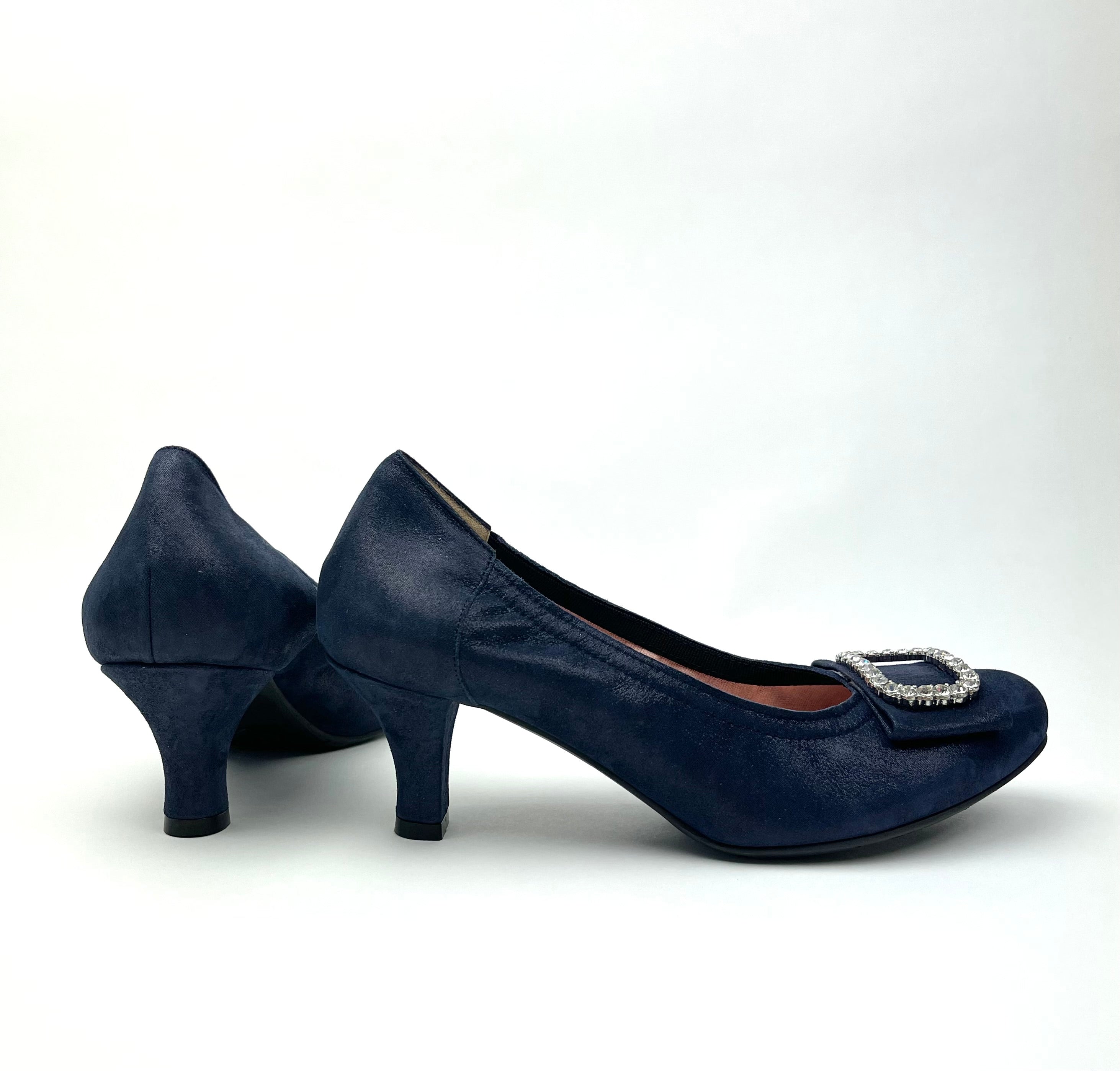 Le Babe - 3037S3 Navy Diamonte Kitten Heel Court