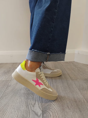 Meline - 525 ACC-SBT White and Neon Flatform Trainer