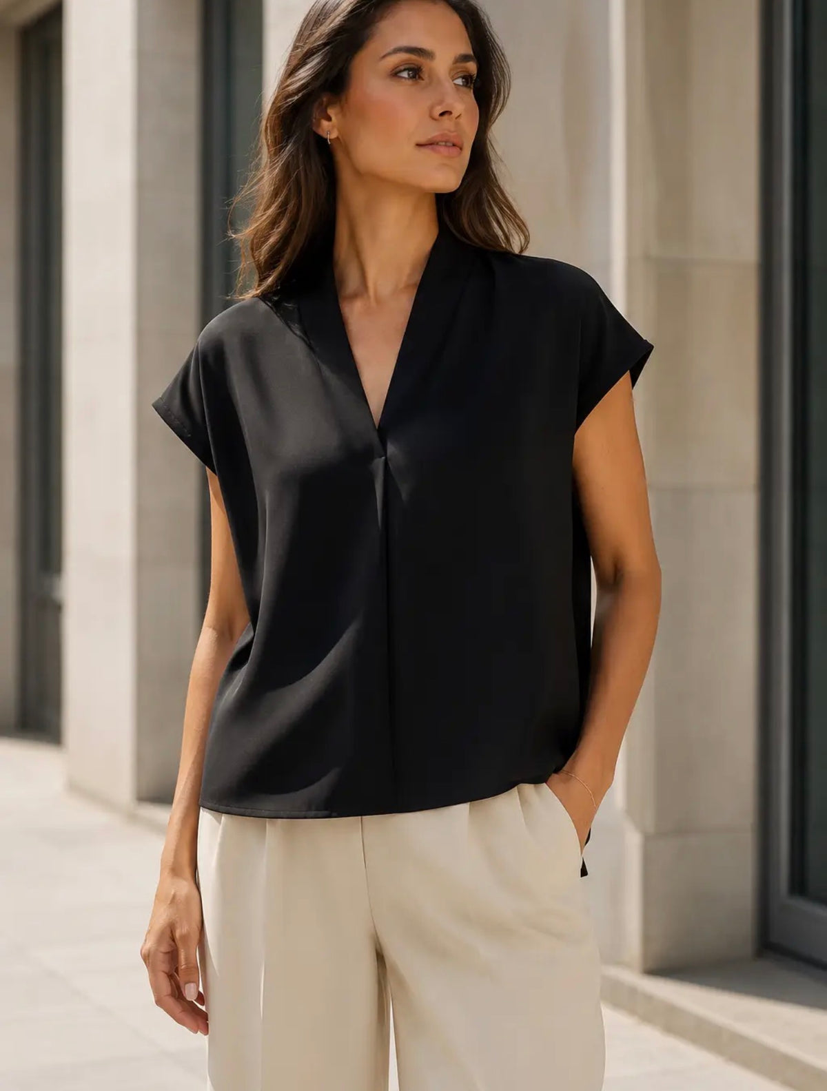 Anna - Black V Neck Top